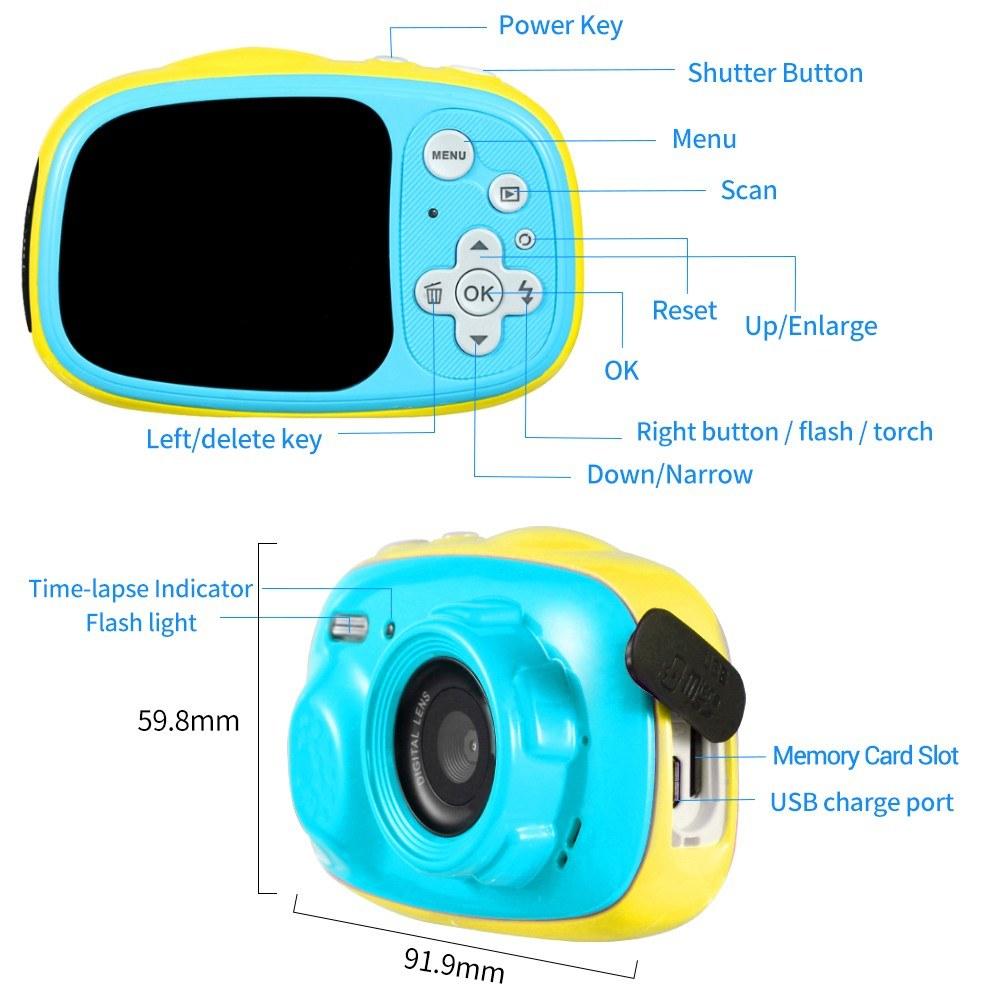 OUKITEL Q1 Mini Kids Digital Camera 5MP 2.0 Inch IPS Display 3 Meters IP68 Waterproof Built-in Rechargeable Battery with 8GB Memory Card Birthday Festival Gift for Children Boys Girls