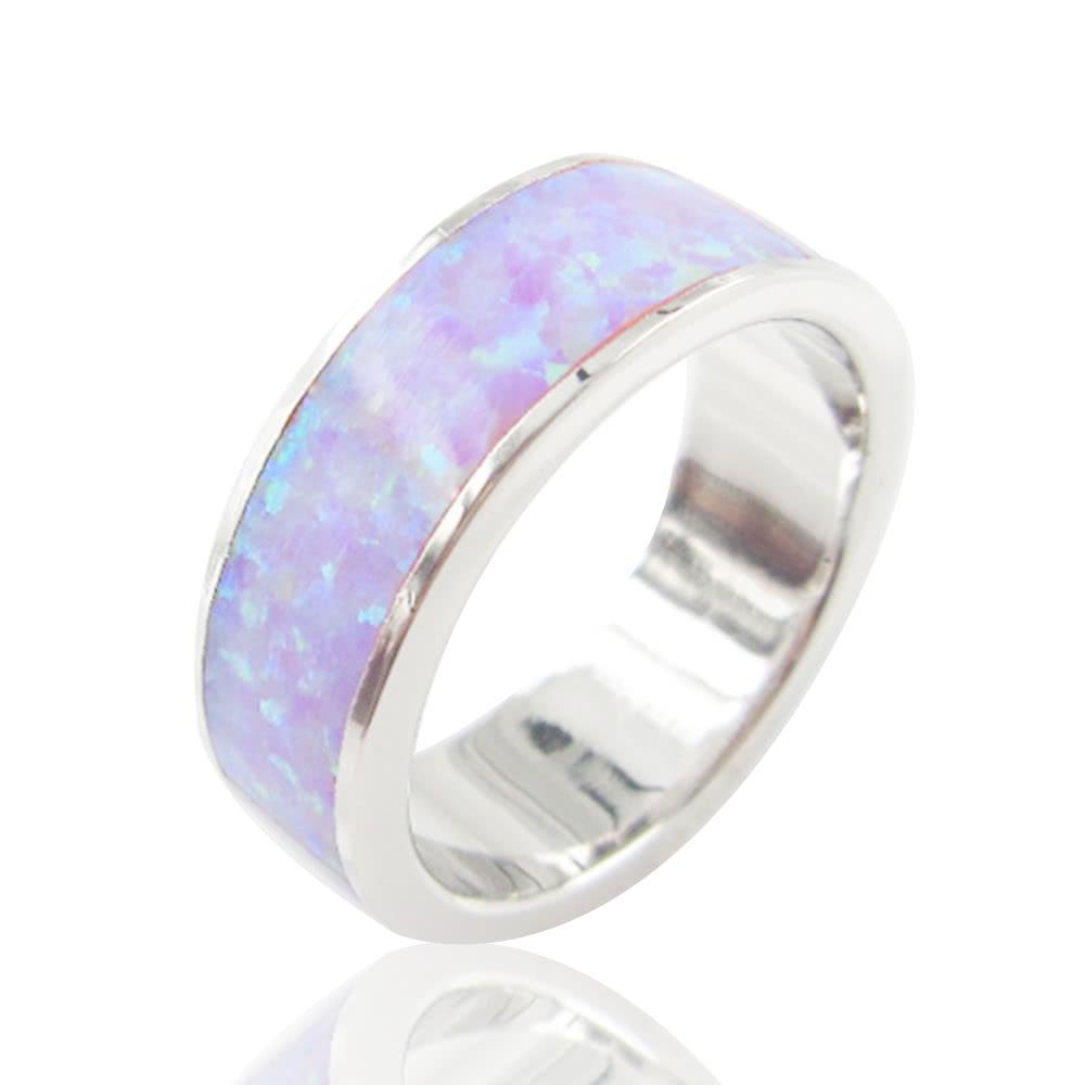 Classic Fashion 6.5mm Stackable 925 Sterling Silver Simulated Opal Band Ring Women Bridal Wedding Engagement Love Jewelry