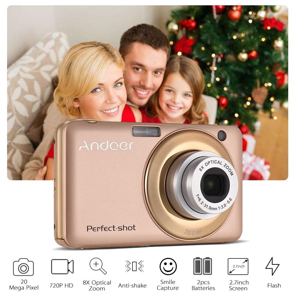 Andoer 20MP 720P HD Digital Camera Video Camcorder with 2pcs Rechargeable Batteries 8X Optical & 4X Digital Zoom Anti-shake 2.7inch LCD Screen Kids Christmas Gift