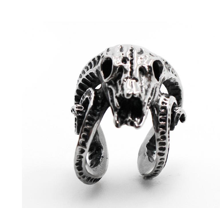 Red plate sheep ancient skull punk men's titanium steel ring tide index finger retro exaggerated personality fashion jewelry ring