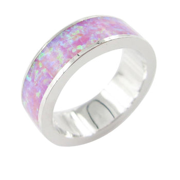 Classic Fashion 6.5mm Stackable 925 Sterling Silver Simulated Opal Band Ring Women Bridal Wedding Engagement Love Jewelry