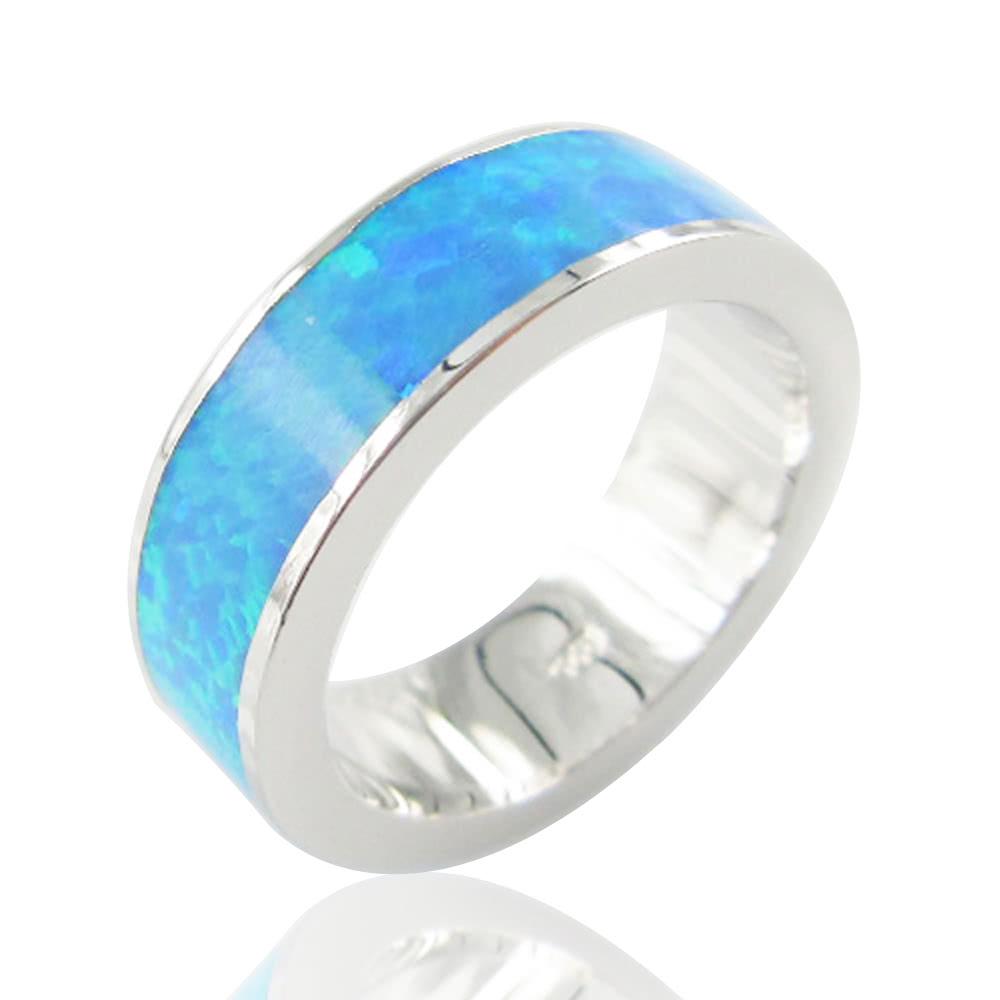 Classic Fashion 6.5mm Stackable 925 Sterling Silver Simulated Opal Band Ring Women Bridal Wedding Engagement Love Jewelry