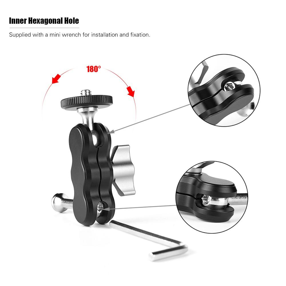 Multi-functional Aluminium Alloy Arm Mount Clamp Adapter CNC Processing Manufacturing with Dual Ballhead 1/4 Inch Screw for Camera Monitor LED Video Light Tripods Camera Cage