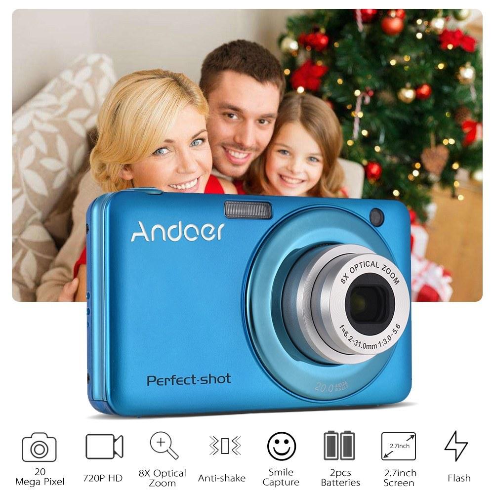 Andoer 20MP 720P HD Digital Camera Video Camcorder with 2pcs Rechargeable Batteries 8X Optical & 4X Digital Zoom Anti-shake 2.7inch LCD Screen Kids Christmas Gift