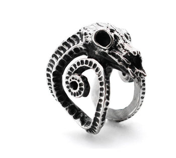 Red plate sheep ancient skull punk men's titanium steel ring tide index finger retro exaggerated personality fashion jewelry ring