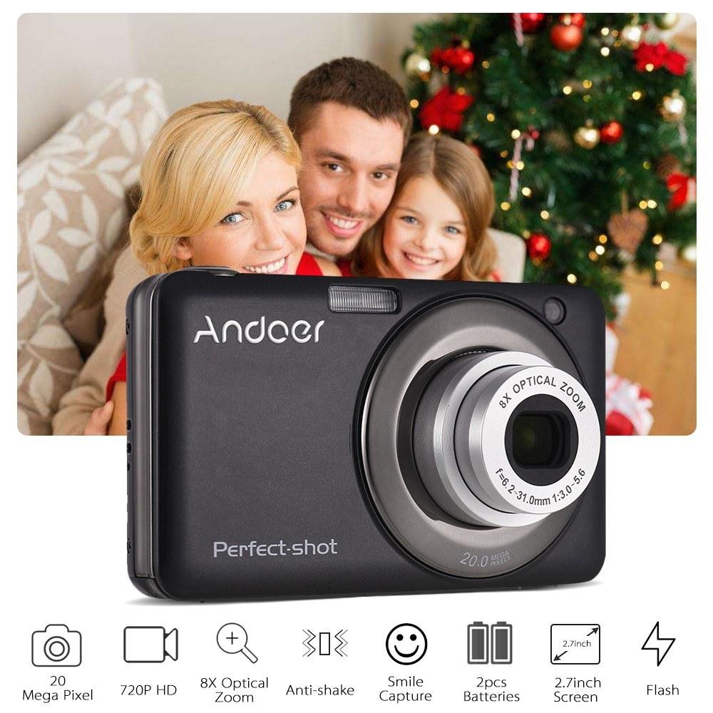 Andoer 20MP 720P HD Digital Camera Video Camcorder with 2pcs Rechargeable Batteries 8X Optical & 4X Digital Zoom Anti-shake 2.7inch LCD Screen Kids Christmas Gift