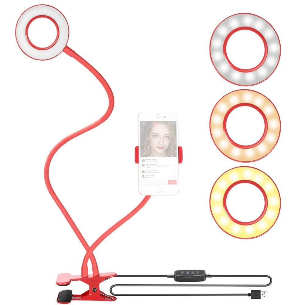 Controllable Selfie Ring Light with Clamp Cell Phone Holder for Live Stream Video Chat  Flexible Long Arms Lazy Bracket for Easy Watching