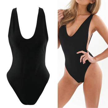 One Piece Simple Sexy Backless Deep V Neck Bodysuit Solid Monokini Hollow Out Swimsuit Summer Style Beachwear Women Bathing Suit