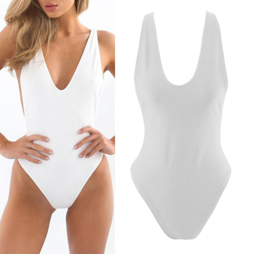 One Piece Simple Sexy Backless Deep V Neck Bodysuit Solid Monokini Hollow Out Swimsuit Summer Style Beachwear Women Bathing Suit